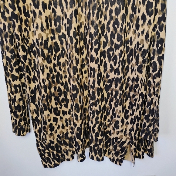 Halogen Linen Blend Leopard Print Long Line Open Front Cardigan Plus Size 1X - Picture 5 of 11